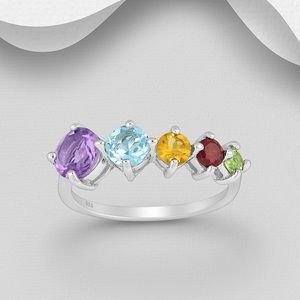 STERLING SILVER RING WITH PRECIOUS GEMSTONES